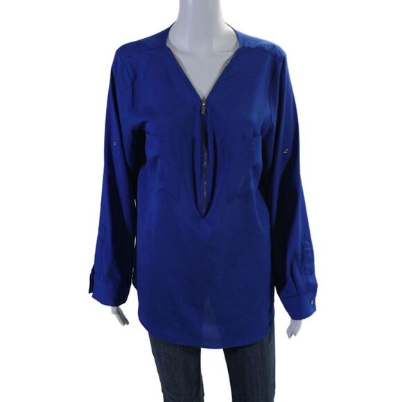 Calvin Klein Tops - Calvin Klein Womens V Neck Long Sleeved Zipped Closure Blouse Blue Size L